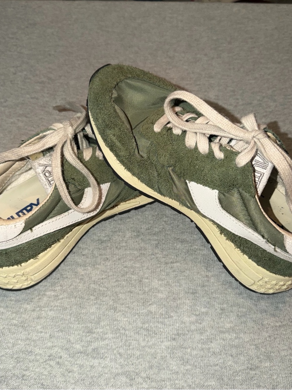 AUTRY Olive Green Suede Sneakers with White Stripe